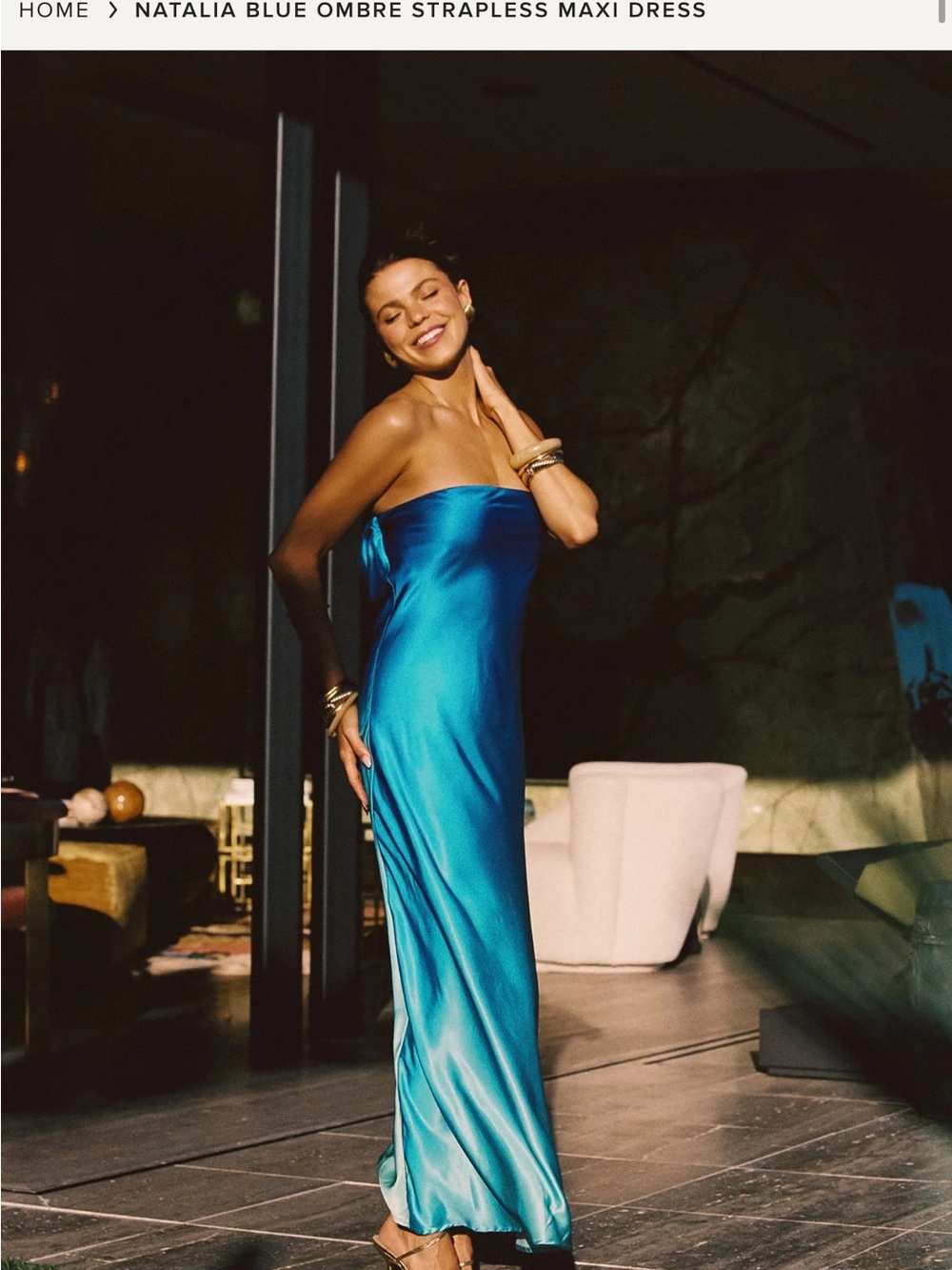 12th Tribe Natalia Blue Ombre Strapless Maxi Dress size small